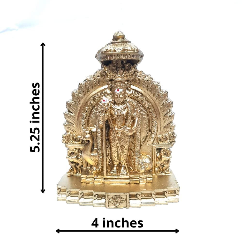Golden Murugan Statue with Vel & Peacock