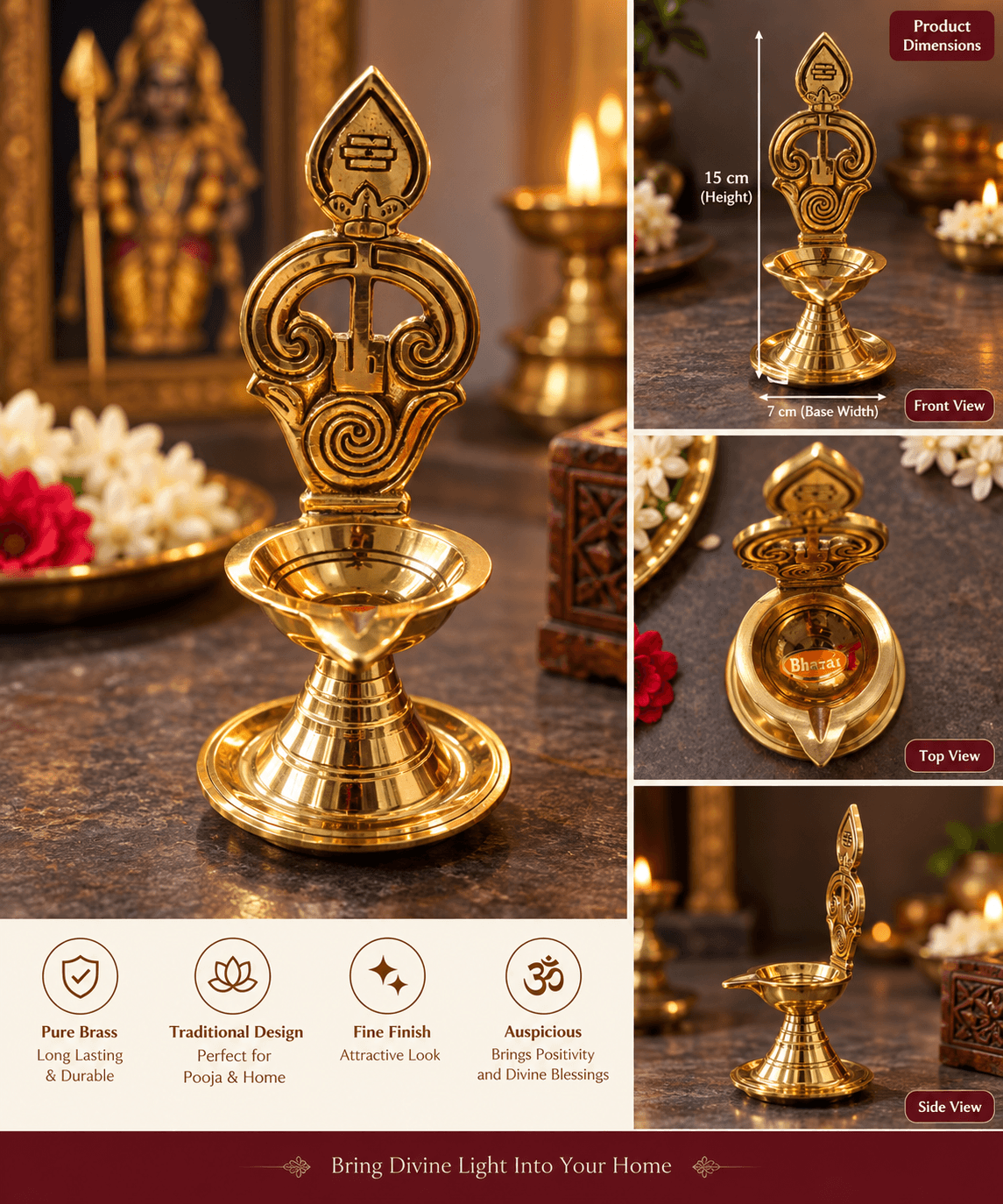 Brass Om Vilakku 5.5 inch for pooja